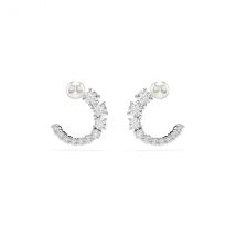 Swarovski Matrix Rhodium Plated White Crystal Pearl Hoop Earrings