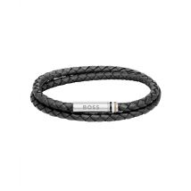 Boss Ares Black Braided Leather Bracelet