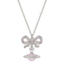 Vivienne Westwood Silver Octavie Pink Crystal Bow Necklace - Silver
