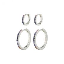 Pilgrim Silver Reign Blue 2 in 1 Hoop Earring Set - Silver