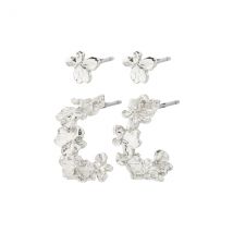 Pilgrim Silver Zhuri Flower Earrings 2 in 1 Set - Silver