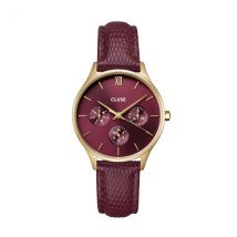 CLUSE Gold Minuit Multifuction Cherry Leather Watch - Gold