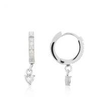 Over & Over Silver Stainless Steel Crystal Heart Huggie Earrings - Silver