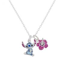 Disney Silver Enamel Stitch Flower Necklace