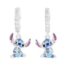 Disney Silver Enamel Crystal Stitch Huggie Earrings - Silver