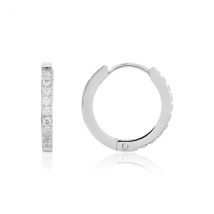 Over & Over Silver Stainless Steel Simple Crystal Hoop Earrings - Silver