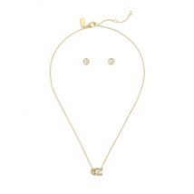 Coach Gold Box C Crystal Starter Necklace and Stud Set - Gold