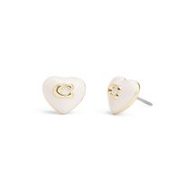 Coach Gold Boxed White Enamel Heart Stud Earrings - Gold