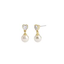 Coach Gold Heart White Pearl Drop Earrings - Gold