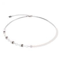 Coeur De Lion Silver Asymmetrical Mini Fusion Pearls Cubes Necklace - Silver
