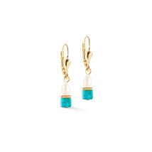 Coeur De Lion Gold Turquoise Cubes Pearl Earrings - Silver