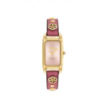 Coach Gold Cadie Pink Rectangle Flower Leather Watch - Gold