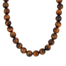 Over & Over Gold 14k Stainless Steel Brown Tiger's Eye Necklace - Gold