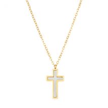 Over & Over Gold 14k Stainless Steel Mother of Pearl Cross Necklace - Gold