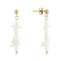 Over & Over Gold 14k Stainless Steel Pearl Drop Earrings - Gold
