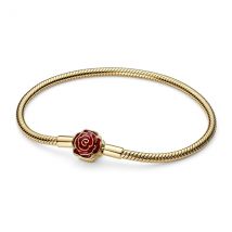 Pandora Gold Disney Beauty and the Beast Enchanted Rose Snake Chain - 17cm