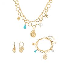 Over & Over Gold 14k Stainless Steel Shell Charm Gift Set - Gold