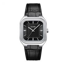 CLUSE Silver Quadrus Black Leather Watch - Silver