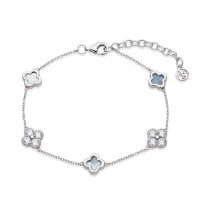Argento Silver Multi Clover CZ Mother of Pearl Bracelet - Silver