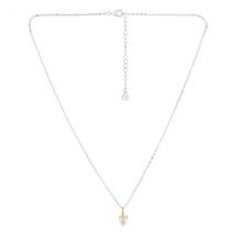 Argento Silver Two Tone Bar CZ Heart Necklace - Silver