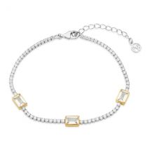 Argento Silver Two Tone Rectangular CZ Tennis Bracelet - Silver