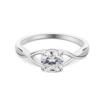 Argento Silver CZ Solitaire Crossver Band Ring - 52