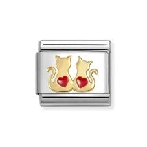Nomination Gold Double Red Hearts Cats Charm
