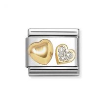 Nomination Gold Raised Heart and Glitter Heart Charm