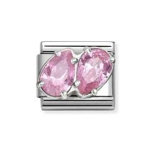 Nomination Silver Pink CZ Double Drop Charm