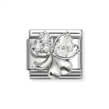 Nomination Silver White CZ Clover Charm