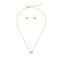 Coach Gold C Pearl Starter Box Stud and Necklace Set - Gold