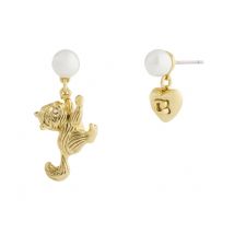 Coach Gold Cat Pearl Heart Asymmetrical Drop Earrings - Gold