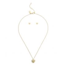 Coach Gold Heart Crystal Boxed Stud and Necklace Set - Gold