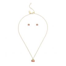 Coach Gold Red Cherry Boxed Stud and Necklace Set - Gold