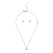 Coach Gold Round CZ Boxed Stud and Necklace Set - Gold