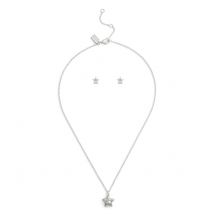 Coach Silver Star Crystal Boxed Studs and Necklace Set - Silver