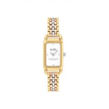 Coach Gold 3 Tone Cadie White Rectangular Dial Watch - Gold