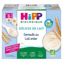 Hipp Bio Délices de Lait Semoule au Lait Entier +6m 4 x 100g - Dessert Lacté -