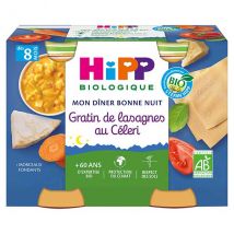 Hipp Bio Mon Dîner Bonne Nuit Bol Gratin de Lasagnes au Céleri +8m Lot de 2 x 190g - Salé, Légumes -