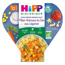 Hipp Bio Mon Dîner Bonne Nuit Assiette Pâtes Animaux du Zoo aux Légumes +12m 230g - Pâtes -