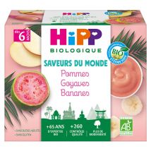 Hipp Bio 100% Fruits Coupelle Pommes Goyaves Bananes +4m 4 x 100g