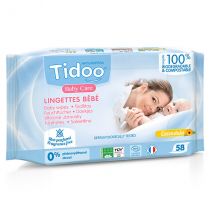 Tidoo Baby Care Lingette Compostable Calendula Non Parfumée Bio 58 lingettes pour Peau Normale