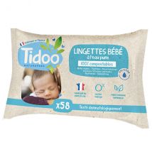 Tidoo Lingettes compostables à l'eau pure 58 pcs