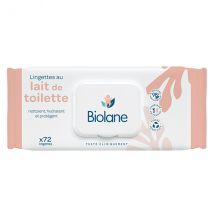 Biolane - Lingettes au Lait de Toilette - Nettoie, Hydrate, Protège - 72 unités pour Peau Normale