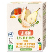 Vitabio Gourdes Les Fleuries Poire & Pomme de France Fleur d'Oranger Bio 4 x 120 g