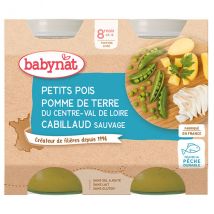 Babybio Repas Midi Pot Petits Pois Pomme de Terre Cabillaud Sauvage +8m Bio 2 x 200g - Poissons -