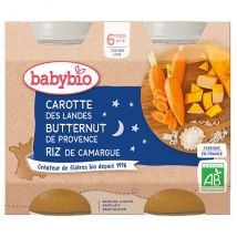 Babybio Repas Soir Pot Carotte Butternut Riz +6m Bio 2 x 200g - Salé, Légumes -