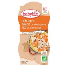Babybio Repas Midi Bol Légumes Dinde Riz +8m Bio 2 x 200g - Viandes, Légumes -