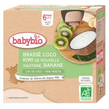 Babybio Desserts Végétaux Gourde Brassé Lait de Coco Kiwi Banane +6m Bio 4 x 85g - Dessert Lacté -