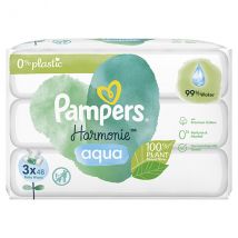Pampers lingettes Harmonie Aqua 0% plastique 100% fibres d'origine végétale 99% d'eau 3x48 lingettes